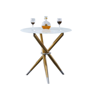 Jedálenský stôl/kávový stolík, biela/gold chróm zlatý, priemer 80 cm, DONIO