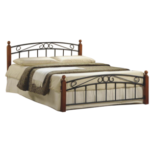 Manželská posteľ, čerešňa/čierny kov, 160×200, DOLORES