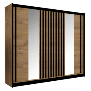 Skriňa s posuvnými dverami, dub craft/čierna, 250×215 cm, LADDER